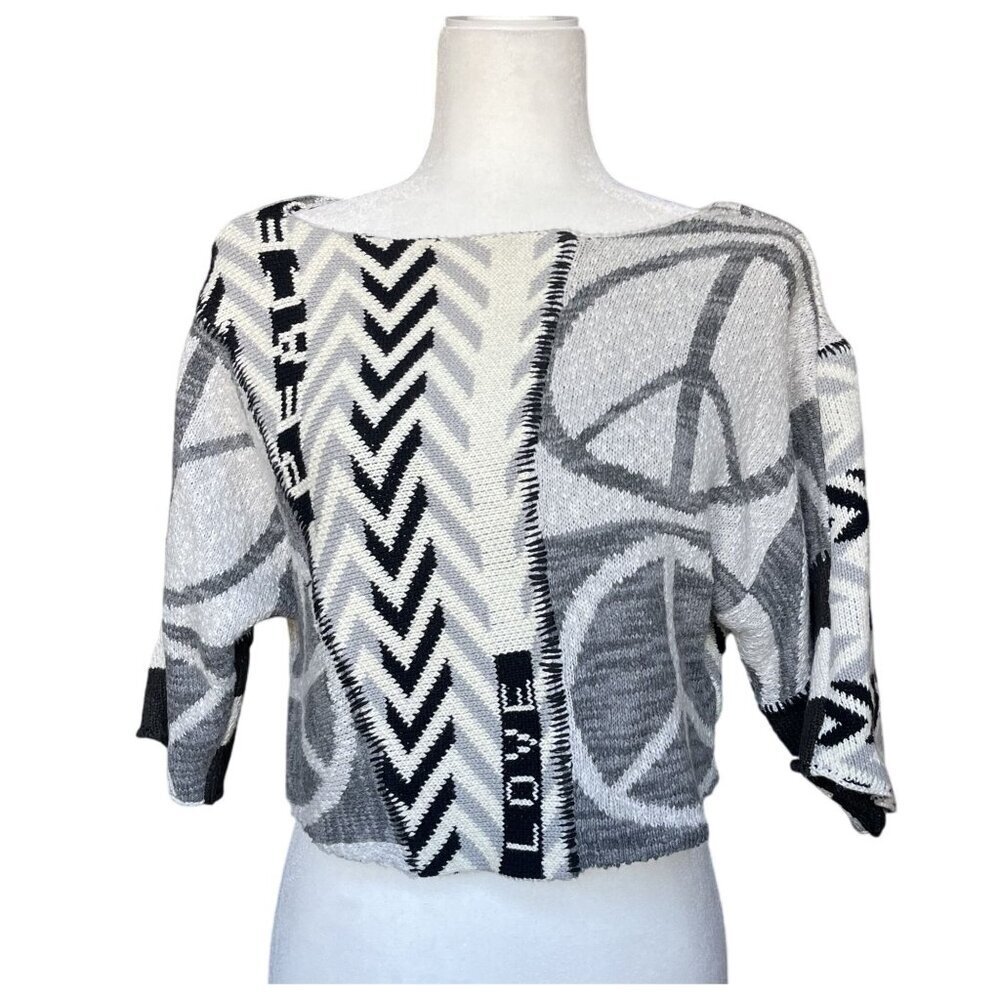 Urban Outfitters Y2K Womens Sweater‎ XS Cropped Boho Festival Rave Graphic Print